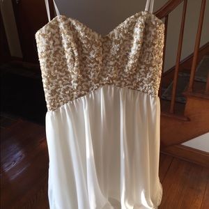 White Strapless Dress with Gold and White Sequins